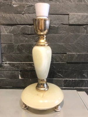 Pied de lampe ancien en onyx et métal vintage 21 cm - Photo 1/4