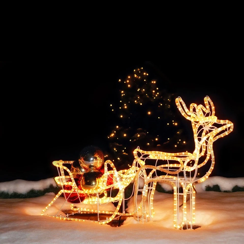 LED Renna Con Slitta 11M Tubo Di Luce Interno E Esterno 140 X 66 X 23Cm Caldo - Immagine 1 di 1