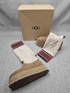 UGG Classic Sweater Letter Boots Womens Size 6 Knit Platform 1144045 Shoes - Picture 1 of 7