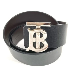 BURBERRY TB logo Buckle belt for bottoms belt Leather Black/SilverHardware - Picture 1 of 11