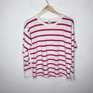 J. T-shirt girocollo manica lunga a righe rosa bianco cotone donna media - Foto 1 di 9