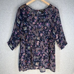 Top grande para mujer About A Girl azul marino cachemira floral poliéster abertura trasera - Imagen 1 de 10