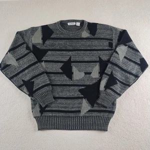 Vintage Koman Pullover Herren Large grau schwarz geometrischer Strick eklektisch Opa Papa 80er - Bild 1 von 10
