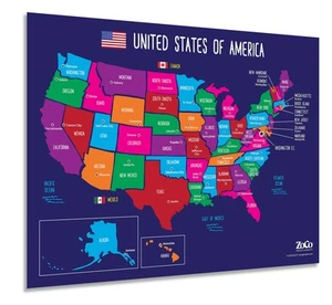 Mapa de EE. UU. 50 estados con capiteles póster - Laminado 17x22 - Colorido unido... - Imagen 1 de 7
