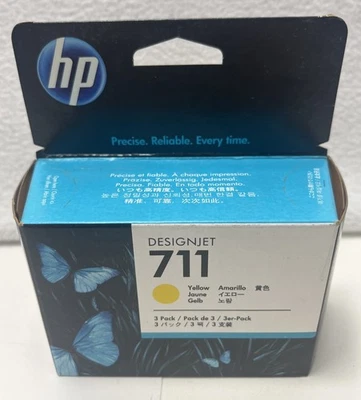 3 Pack OEM Genuine HP 711 YELLOW CZ136A DesignJet 29ml Ink EXP 2019 Cartridges - Image 1 of 4
