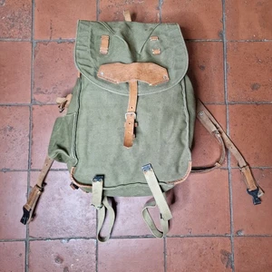 Mochila vintage de lona y cuero de alta resistencia del ejército rumano verde marrón - Imagen 1 de 24