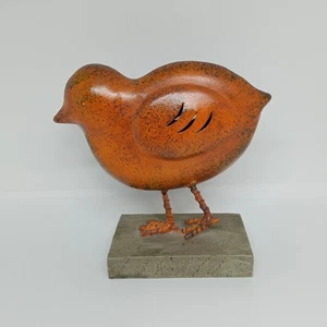 Rustic Orange Metal CHICK Sculpture Decor on Base 5.25" x 5" BIRD, FARM ANIMALS  - Picture 1 of 9