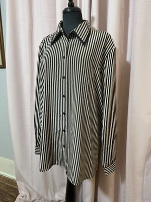 Blusa Liz Baker Mujer 22W Manga Larga Rayas Camisa Abotonada Negra Tostada Fluida Foto 1 de 4