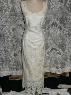 JESSICA MCCLINTOCK BRIDALS PROM COCKTAIL 派对礼服 IVORY BROCADE 蕾丝装饰 二手状况完好 — 第 1/4 张图片