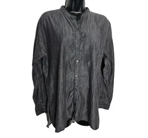 Eileen Fisher Mandarin Collar Gray Button Shirt Size Small Organic Cotton Womens - Picture 1 of 9