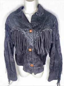 Genuine Leather  Suede Fringe Crop Jacket Ladies XL - Picture 1 of 8