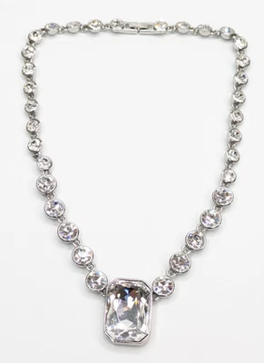 边框套装镀银厚透明玻璃水钻闪亮声明项链 — 第 1/4 张图片