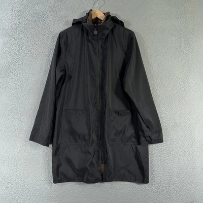 Chaqueta Mycra Pac Mujer Pequeña Marrón Negra Reversible Con Capucha Abrigo de Lluvia Hecho en EE. UU. Foto 1 de 4