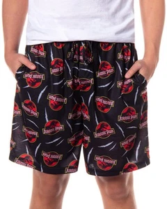 Jurassic Park Pajamas Men's Allover Claw Tear Logo Design Sleep Shorts - Picture 1 of 4