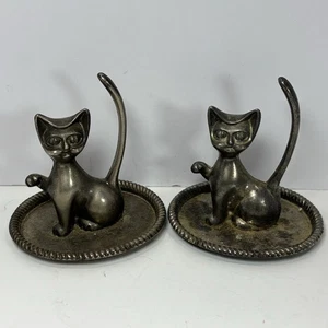 Dos soportes de anillo de joyería vintage enchapados en plata soporte de anillo de gato 3,5" de alto MCM - Imagen 1 de 6