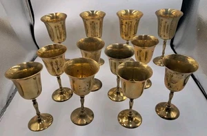 12 Set Vintage Messing Weingläser Kelche Maurice Duchin Indien - 4 große 8 kleine - Bild 1 von 10