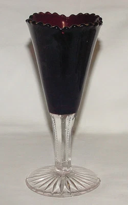 PERFECT EAPG Ruby-Stained Beaded Stem VASE!! - Image 1 of 2