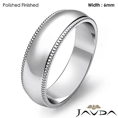 Solid Men Wedding Band Dome Milgrain Edge Ring 6mm 14k White Gold 7g Size 9-9.75 - Image 1 of 4