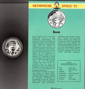 Zambia - 100 Kwacha 1992 - Olimpiadi - Boxe - Argento - PP - Foto 1 di 2