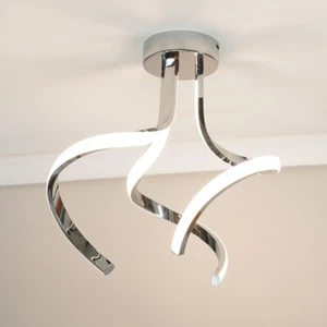 Chrom Twirl Decken Leuchte Fassung Modern Integriert LED Wohnzimmer Beleuchtung - Bild 1 von 9