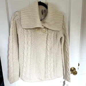 CASLON Baumwollmischung Cardigan Knopf Druckknopf cremeweiß SMALL S neu mit Etikett Zopfmuster - Bild 1 von 11