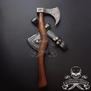 Medieval Custom Handmade Carbon Steel Viking Axe With Leather Sheath Gift Items - Picture 1 of 3