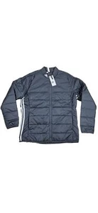 Adidas Puffer Jacket Womens Large Gray 3 Stripes Logo A571 Spell Out Long Sleeve - Picture 1 of 6