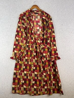 Maxi Vestido Ashley Stewart Para Mujer 18 Rojo Geométrico Cuello en V Envolvente Retro Años 70 De Colección Foto 1 de 4