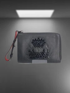 Christian Louboutin Emblem Studs Zipper Leather Wallet Black Auth w/All in Photo - Picture 1 of 5