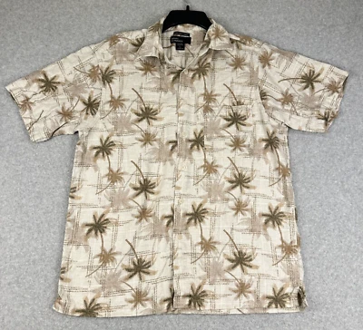 Marc Edwards Linen Hawaiian Shirt Men's Large Beige Palm Tree Print Short Sleeve - Image 1 of 4