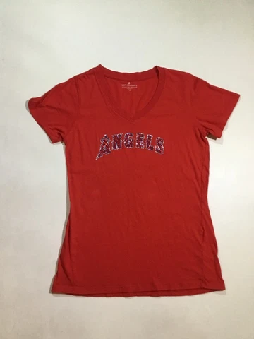 Los Angeles Angels Womens Size M MLB Baseball Short Sleeve Rhinestone TShirt Red Cover