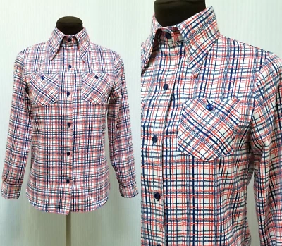 Vintage 1970's Red White Blue Plaid Shirt - Perma Prest - SEARS - Size XS - Image 1 of 4