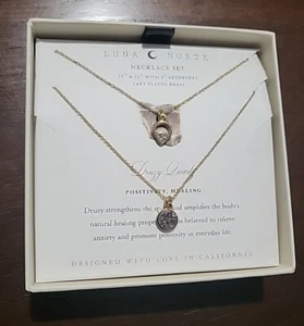 Crystal Luna Norte Necklace Set Druzy Quartz 14kt Plated Brass - Picture 1 of 8