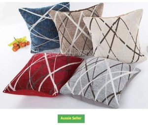 Chenille Cushion Cover Geometric Geo Striped Throw Soft Pillow Case Home Decor - Picture 1 of 14