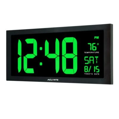 AcuRite Large LED Clock 18 in. Indoor Temperature Green Display 9 ft. Power Cord - Image 1 of 4