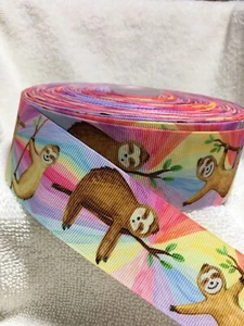 Sloth 38mm Grosgrain Ribbon 1 Metre Hair Bows Craft - Picture 1 of 1