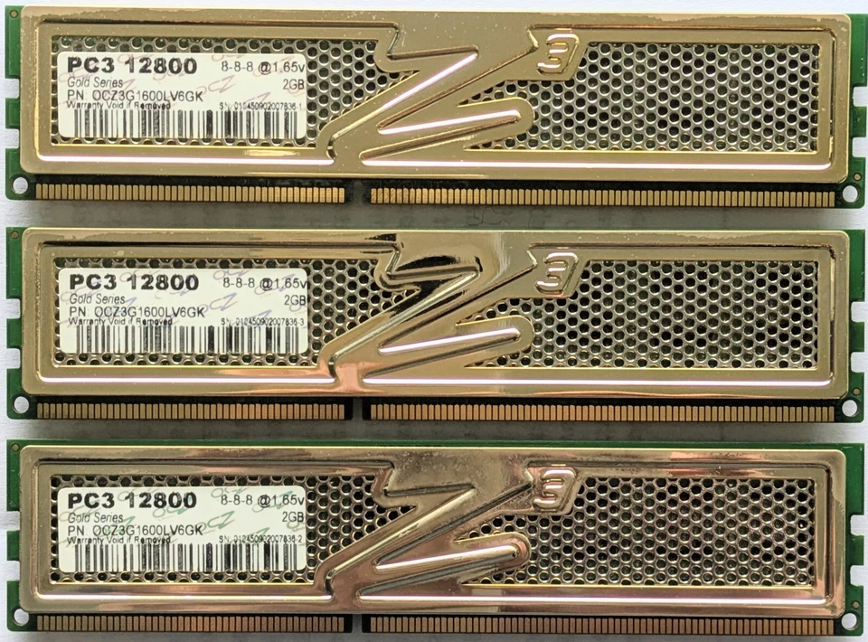 RAM OCZ Gold 6 GB (3 x 2GB) DDR3 PC12800 1600 MHz High-Perf. (OCZ3G1600LV6GK) - Immagine 1 di 1