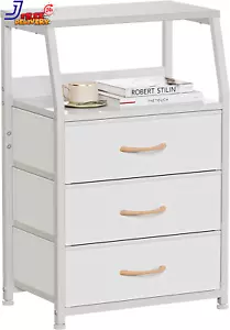 White Nightstand with 3 Drawer and 2-Tier Shelf Small Night Stand End Table Side - Picture 1 of 12