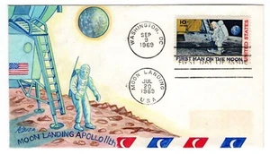 C76 Moon Landing Space 10c Airmail 1969 FDC - Hand Painted Ralph Dyer - Picture 1 of 2