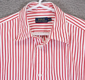 Polo Ralph Lauren Red Striped Long Sleeve Men's 10 Button Up Cuff Emblem (321) - Picture 1 of 10