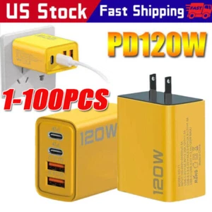 1-2 PCS 120W 4-Port USB C Fast Wall Charger Block For All Cell Phone iPad LOT - Picture 1 of 10