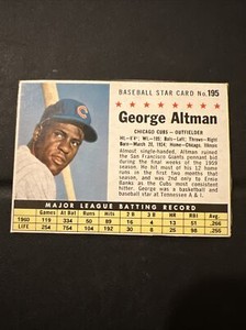 1961 Post Cereal Hand Cut Box Baseball Card #195 - George Altman!