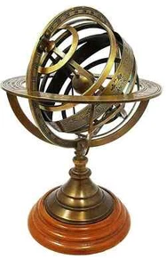 12" Antique Nautical Vintage Handmade Brass With Wooden Sphere Globe Armillary - Imagen 1 de 3
