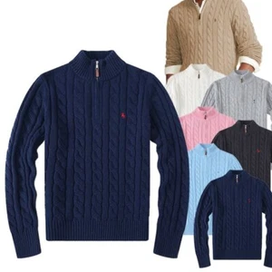 Men's Cable Knit Cashmere Long Sleeve Jumper Sweater-Lau ren Polo1/4 zip 📦 - Picture 1 of 13