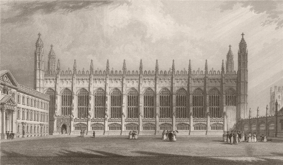 Exterior de la capilla KING'S COLLEGE, Cambridge. LE KEUX 1841 impresión antigua Foto 1 de 1