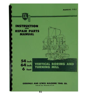 Giddings & Lewis Instruction & Parts Manual Vertical Boring & Turning Mill #81 - Picture 1 of 8