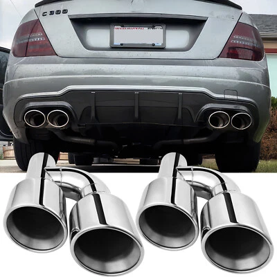 For Mercedes Benz AMG63 W204 C300 C350 2.5" Dual Exhaust Quad Tips Double Wall - Image 1 of 4