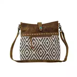 Sandweaver gewebter Teppich & Leder Schultertasche-Reißverschluss Taschenrückseite, creme weiß & braun - Bild 1 von 7