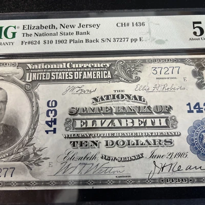 1902 $10 National State Bank of Elizabeth, NJ New Jersey CH 1436 PMG 53 EPQ - Image 1 of 4