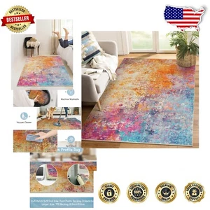 4x6 Modern Abstract Rainbow Area Rug - Soft Washable Living Room Floor Mat - Picture 1 of 9